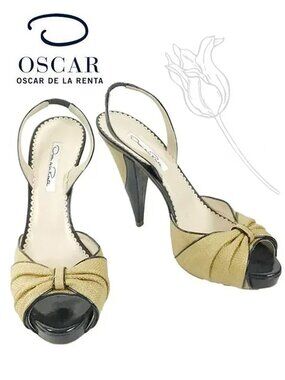Oscar de la Renta Couture Straw Bow Pumps, Black Leather